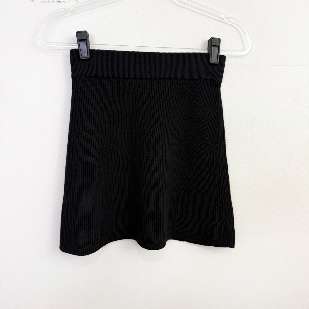 Sézane Naella Ribbed Merino Wool Blend Knit Mini Skirt Black Size Small - Picture 5 of 7